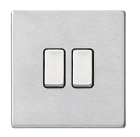 Hamilton 7G24R22SS-B Hartland G2 Screwless 2G 10AX 2 Way Plate Switch - Satin Stainless, Black Insert