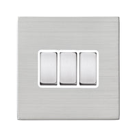 Hamilton 7G24R23SS-W Hartland G2 Screwless 3G 10AX 2 Way Plate Switch - Satin Stainless, White Insert