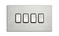 Hamilton 7G24R24SS-B Hartland G2 Screwless 4G 10AX 2 Way Plate Switch - Satin Stainless, Black Insert