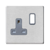 Hamilton 7G24SS1SS-QG Hartland G2 Screwless 1G 13A DP Switched Socket - Satin Stainless, Quartz Grey Insert