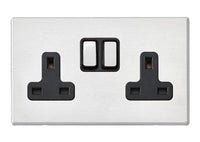 Hamilton 7G24SS2SS-B Hartland G2 Screwless 2G 13A DP Switched Socket - Satin Stainless, Black Insert