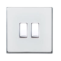 Hamilton 7G27R22BC-W Hartland G2 Screwless 2G 10AX 2 Way Plate Switch - Bright Chrome, White Insert