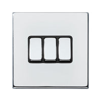 Hamilton 7G27R23BC-B Hartland G2 Screwless 3G 10AX 2 Way Plate Switch - Bright Chrome, Black Insert
