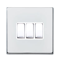 Hamilton 7G27R23BC-W Hartland G2 Screwless 3G 10AX 2 Way Plate Switch - Bright Chrome, White Insert