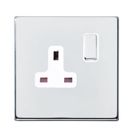 Hamilton 7G27SS1BC-W Hartland G2 Screwless 1G 13A DP Switched Socket - Bright Chrome, White Insert