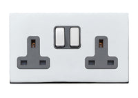 Hamilton 7G27SS2BC-QG Hartland G2 Screwless 2G 13A DP Switched Socket - Bright Chrome, Quartz Grey Insert
