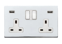 Hamilton 7G27SS2USBULTBC-W Hartland G2 Screwless 2G 13A DP Switched Socket with 2x USB Type-A (2.4A) - Bright Chrome, White Insert