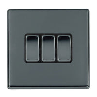 Hamilton 7G28R23BK-B Hartland G2 Screwless 3G 10AX 2 Way Plate Switch - Black Nickel, Black Insert