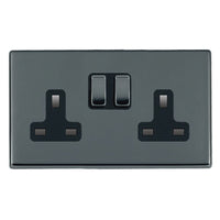 Hamilton 7G28SS2BK-B Hartland G2 Screwless 2G 13A DP Switched Socket - Black Nickel, Black Insert