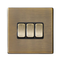 Hamilton 7G29R23AB-B Hartland G2 Screwless 3G 10AX 2 Way Plate Switch - Antique Brass, Black Insert