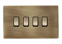 Hamilton 7G29R24AB-B Hartland G2 Screwless 4G 10AX 2 Way Plate Switch - Antique Brass, Black Insert