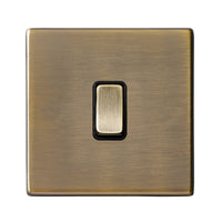Hamilton 7G29R31AB-B Hartland G2 Screwless 1G 10AX Intermediate Plate Switch - Antique Brass, Black Insert