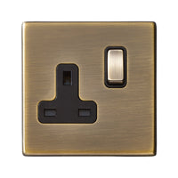 Hamilton 7G29SS1AB-B Hartland G2 Screwless 1G 13A DP Switched Socket - Antique Brass, Black Insert