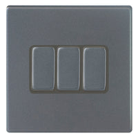 Hamilton 7G2AR23GA-QG Hartland G2 Screwless 3G 10AX 2 Way Plate Switch - Anthra Gray, Quartz Grey Insert