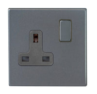 Hamilton 7G2ASS1GA-QG Hartland G2 Screwless 1G 13A DP Switched Socket - Anthra Gray, Quartz Grey Insert