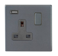 Hamilton 7G2ASS1USBGA-QG Hartland G2 Screwless 1G 13A SP Switched Socket with 1x USB Type-A (2.1A) - Anthra Gray, Quartz Grey Insert