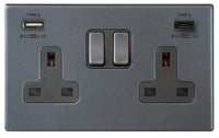 Hamilton 7G2ASS2USBCGA-QG Hartland G2 Screwless 2G 13A DP Switched Socket with 1x USB Type-A & 1x USB Type-C (2.4A) - Anthra Gray, Quartz Grey Insert