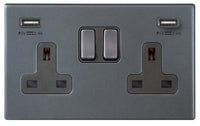 Hamilton 7G2ASS2USBULTGA-QG Hartland G2 Screwless 2G 13A DP Switched Socket with 2x USB Type-A (2.4A) - Anthra Gray, Quartz Grey Insert