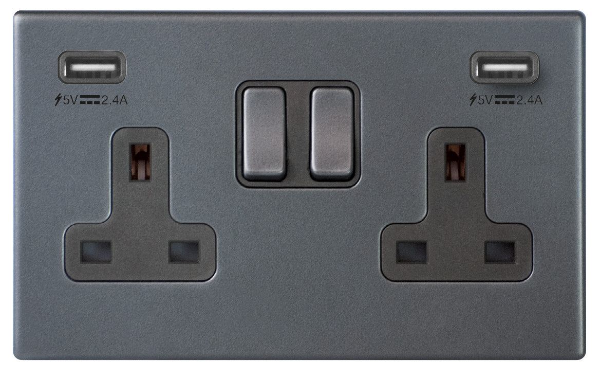 Hamilton Hartland G2 Screwless 2G 13A DP Switched Socket with 2x USB ...