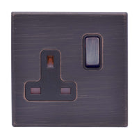 Hamilton 7G2EBSS1EB-B Hartland G2 Screwless 1G 13A DP Switched Socket - Etrium Bronze, Black Insert