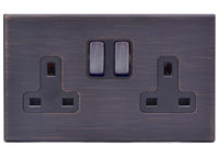 Hamilton 7G2EBSS2EB-B Hartland G2 Screwless 2G 13A DP Switched Socket - Etrium Bronze, Black Insert