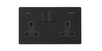 Hamilton 7G2MBSS2USBULTBL-B Hartland G2 Screwless 2G 13A DP Switched Socket with 2x USB Type-A (2.4A) - Matt Black, Black Insert