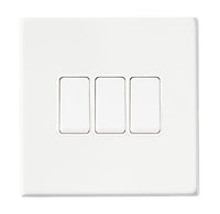 Hamilton 7G2MWR23WH-W Hartland G2 Screwless 3G 10AX 2 Way Plate Switch - Matt White, White Insert