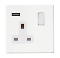 Hamilton 7G2MWSS1USBWH-W Hartland G2 Screwless 1G 13A SP Switched Socket with 1x USB Type-A (2.1A) - Matt White, White Insert