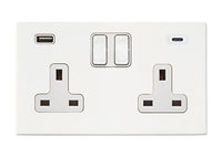 Hamilton 7G2MWSS2USBCWH-W Hartland G2 Screwless 2G 13A DP Switched Socket with 1x USB Type-A & 1x USB Type-C (2.4A) - Matt White, White Insert