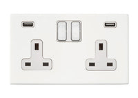 Hamilton 7G2MWSS2USBULTWH-W Hartland G2 Screwless 2G 13A DP Switched Socket with 2x USB Type-A (2.4A) - Matt White, White Insert