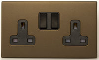 Hamilton 7G2RBSS2BL-B Hartland G2 Screwless 2G 13A DP Switched Socket - Richmond Bronze, Black Insert