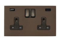 Hamilton 7G2RBSS2USBCBL-B Hartland G2 Screwless 2G 13A DP Switched Socket with 1x USB Type-A & 1x USB Type-C (2.4A) - Richmond Bronze, Black Insert