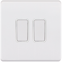 Selectric 5MPLUS-902 5M-PLUS Screwless 2 Gang 2 Way 10AX Plate Switch - Matt White, White Insert