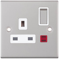 Selectric DSL123 5M 1 Gang 13A Switched DP Socket Outlet with Neon - Satin Chrome, White Insert