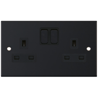 Selectric DSL11-51 5M 2 Gang 13A Switched SP Socket Outlet - Matt Black, Black Insert