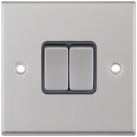 Selectric 7MPRO-702 7M-PRO 2 Gang 2 Way 10AX Plate Switch - Satin Chrome, Grey Insert