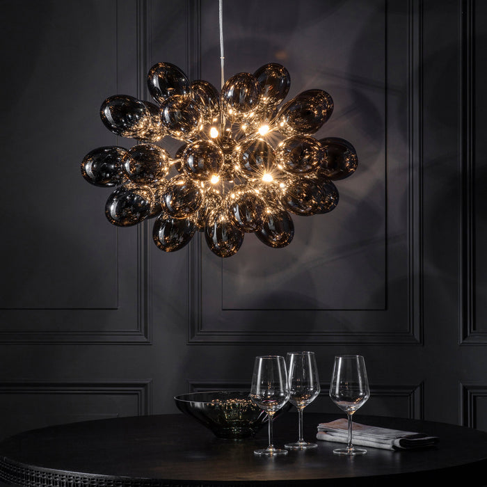 Endon 80124 Infinity 8lt Pendant Black chrome plate & dark chromed glass 8 x 3W LED G9 (Required) - westbasedirect.com