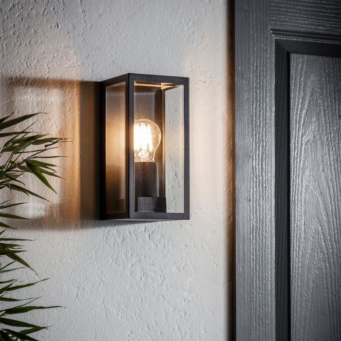 Endon 80600 Oxford 1lt Wall Matt black & clear glass 28W E27 Eco GLS (Required) - westbasedirect.com