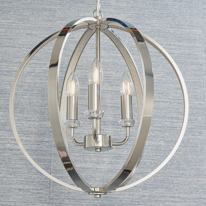 Endon 81507 Ritz 3lt Pendant Bright nickel plate with clear crystal & faceted acrylic 3 x 40W E14 candle (Required) - westbasedirect.com