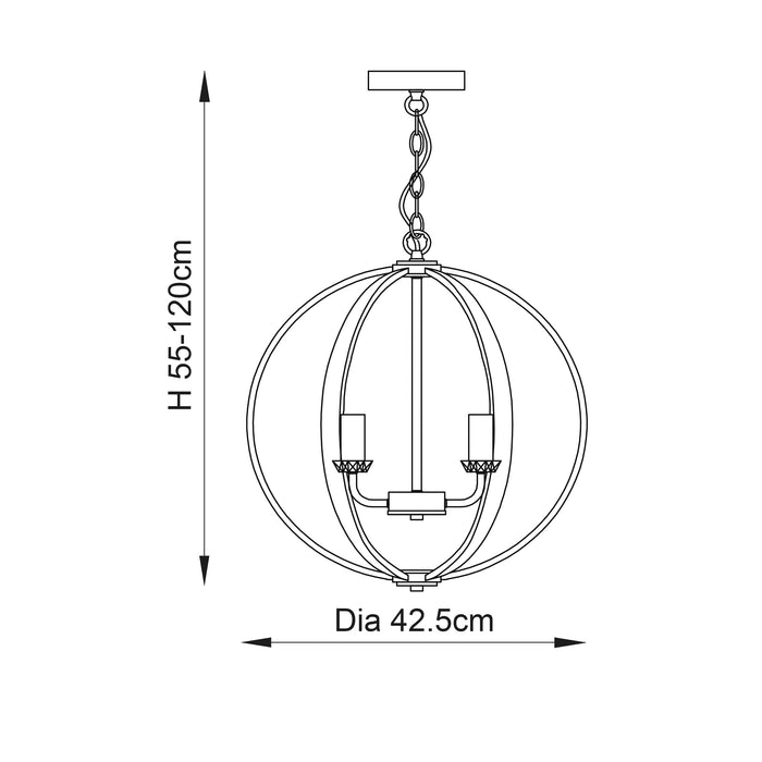 Endon 81507 Ritz 3lt Pendant Bright nickel plate with clear crystal & faceted acrylic 3 x 40W E14 candle (Required) - westbasedirect.com