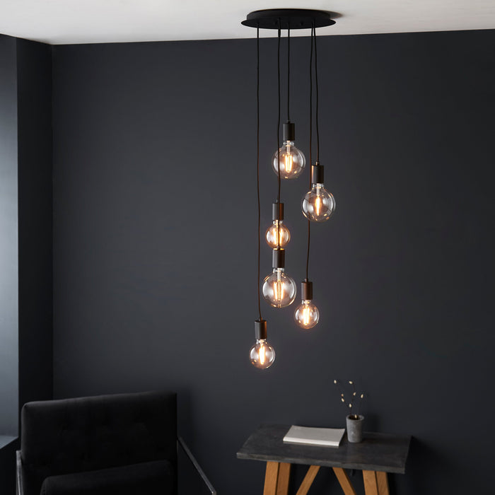 Endon 81535 Studio 6lt Pendant Matt black 6 x 10W LED E27 (Required) - westbasedirect.com