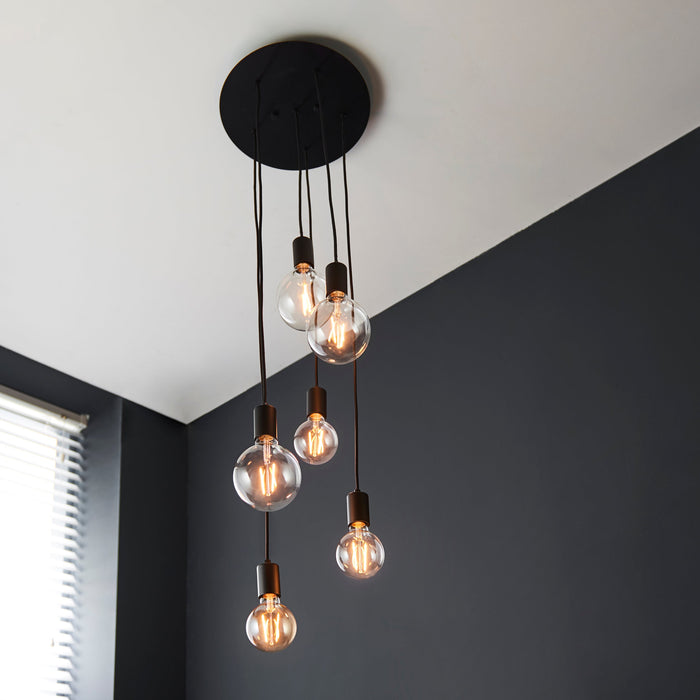 Endon 81535 Studio 6lt Pendant Matt black 6 x 10W LED E27 (Required) - westbasedirect.com