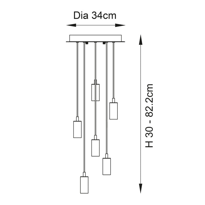 Endon 81535 Studio 6lt Pendant Matt black 6 x 10W LED E27 (Required) - westbasedirect.com