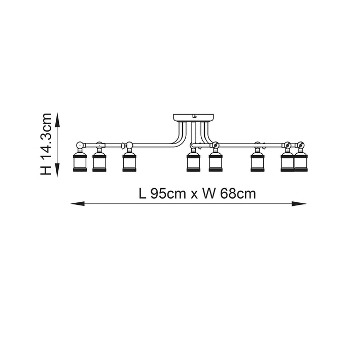 Endon 81610 Hal 8lt Semi flush Aged copper & aged pewter plate 8 x 10W LED E27 (Required) - westbasedirect.com