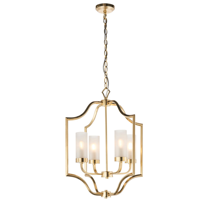 Endon 81914 Edrea 4lt Pendant Satin brass plate & frosted glass 4 x 6W LED E14 (Required) - westbasedirect.com