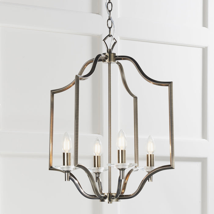 Endon 81916 Lainey 4lt Pendant Antique brass plate & clear crystal 4 x 40W E14 candle (Required) - westbasedirect.com