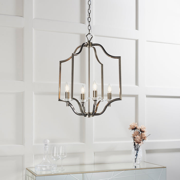 Endon 81916 Lainey 4lt Pendant Antique brass plate & clear crystal 4 x 40W E14 candle (Required) - westbasedirect.com