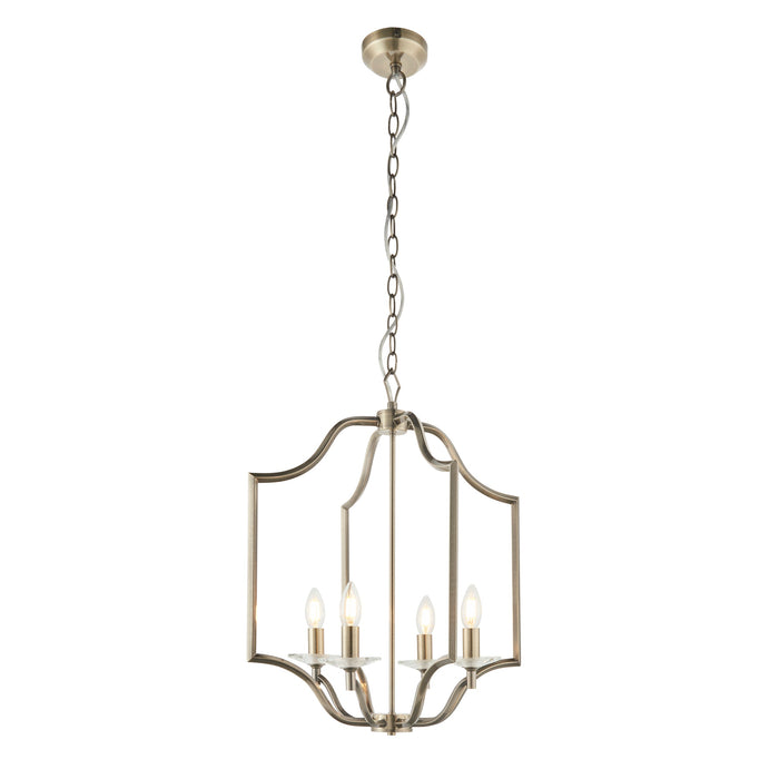 Endon 81916 Lainey 4lt Pendant Antique brass plate & clear crystal 4 x 40W E14 candle (Required) - westbasedirect.com