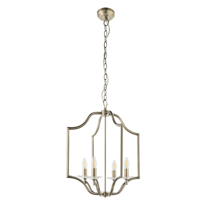 Endon 81916 Lainey 4lt Pendant Antique brass plate & clear crystal 4 x 40W E14 candle (Required) - westbasedirect.com