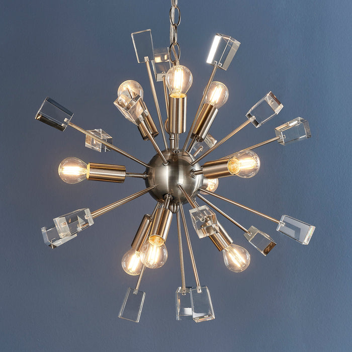 Endon 81917 Miro 9lt Pendant Satin nickel plate & clear crystal 9 x 6W LED E14 (Required) - westbasedirect.com